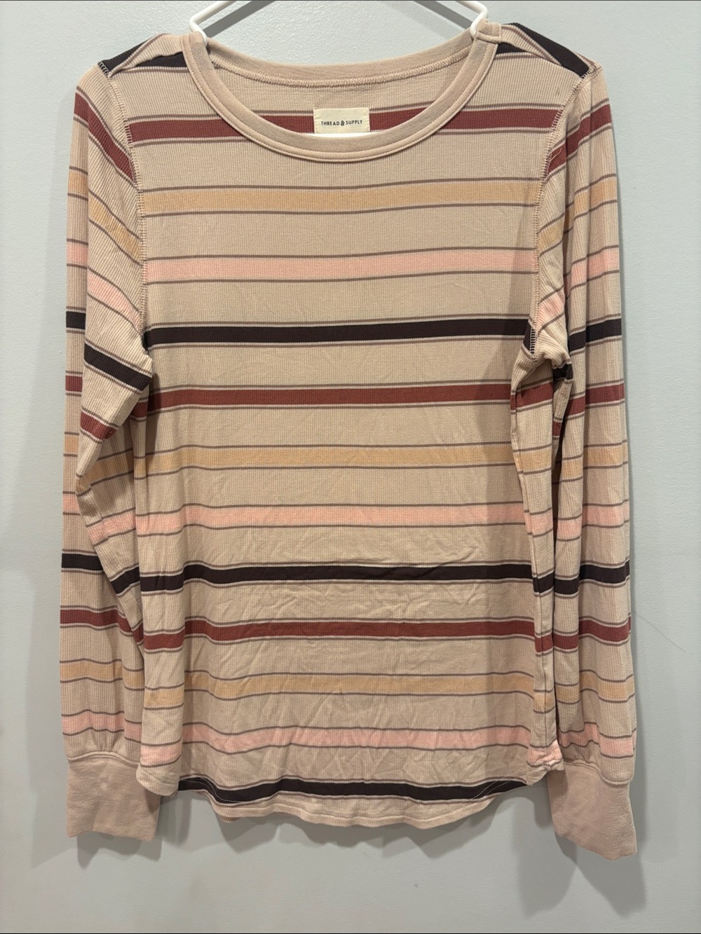Thread & Supply Long Sleeve Tee in Beige, Pink, Brown  ptp 18-20 length 25.5